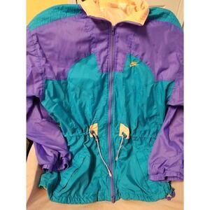 Vintage 1980's Nike Sweat Jacket/ Wind Breaker Aqua and Purple.Size Large HTF